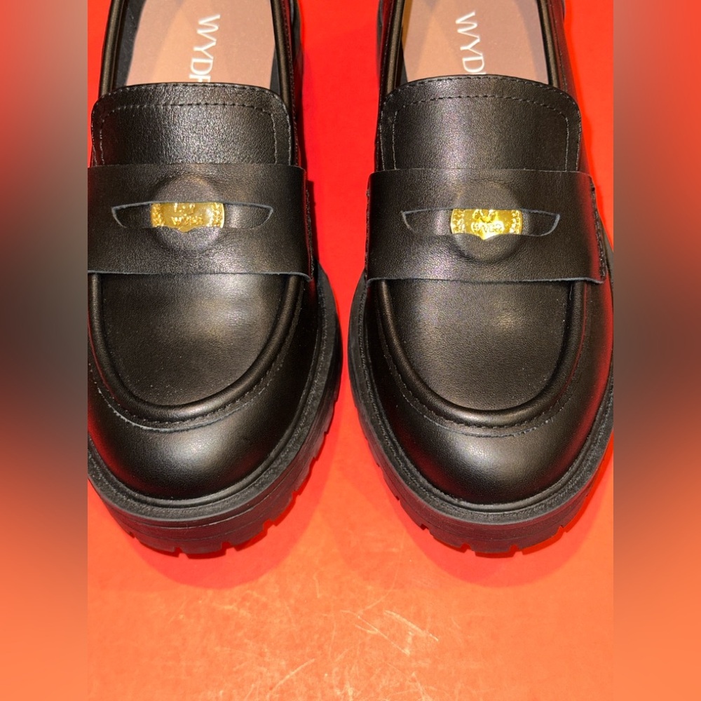 WYDR Sam Lucky Penny Leather Loafers Block Low Heel Slipper Slip-On Women 6.5 WW - Picture 2 of 8